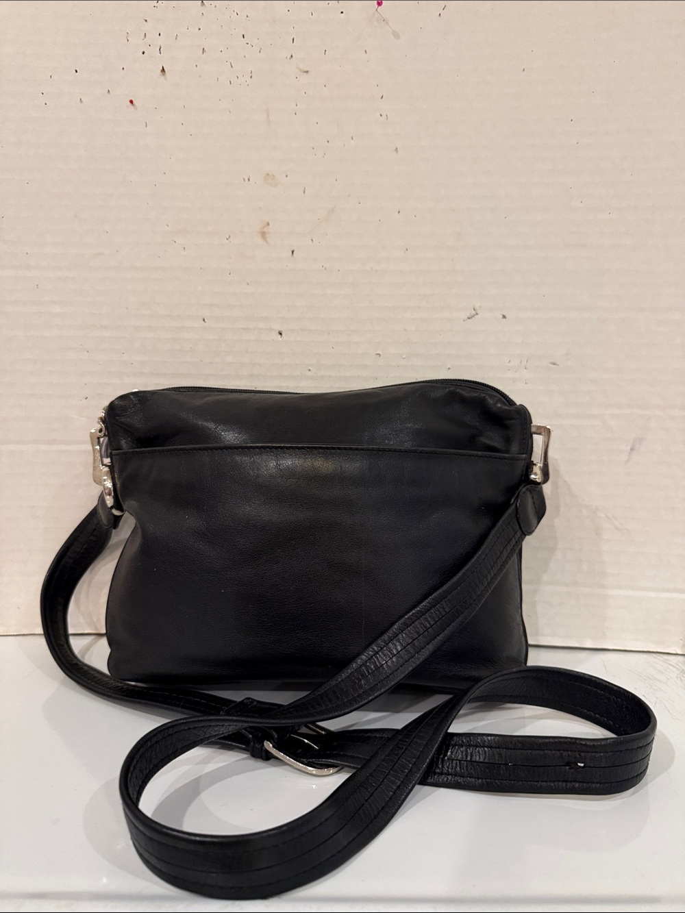 Tignanello Black Leather Crossbody with Silver Hardware